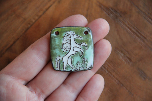 Rearing white horse - ceramic pendant
