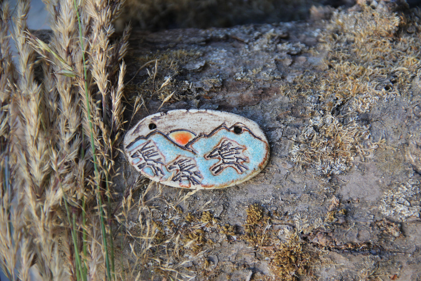 Running horses - Rustic Stoneware Pendant