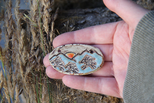 Running horses - Rustic Stoneware Pendant