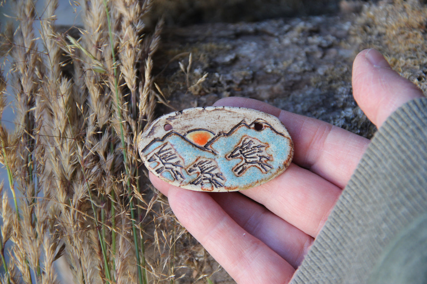 Running horses - Rustic Stoneware Pendant