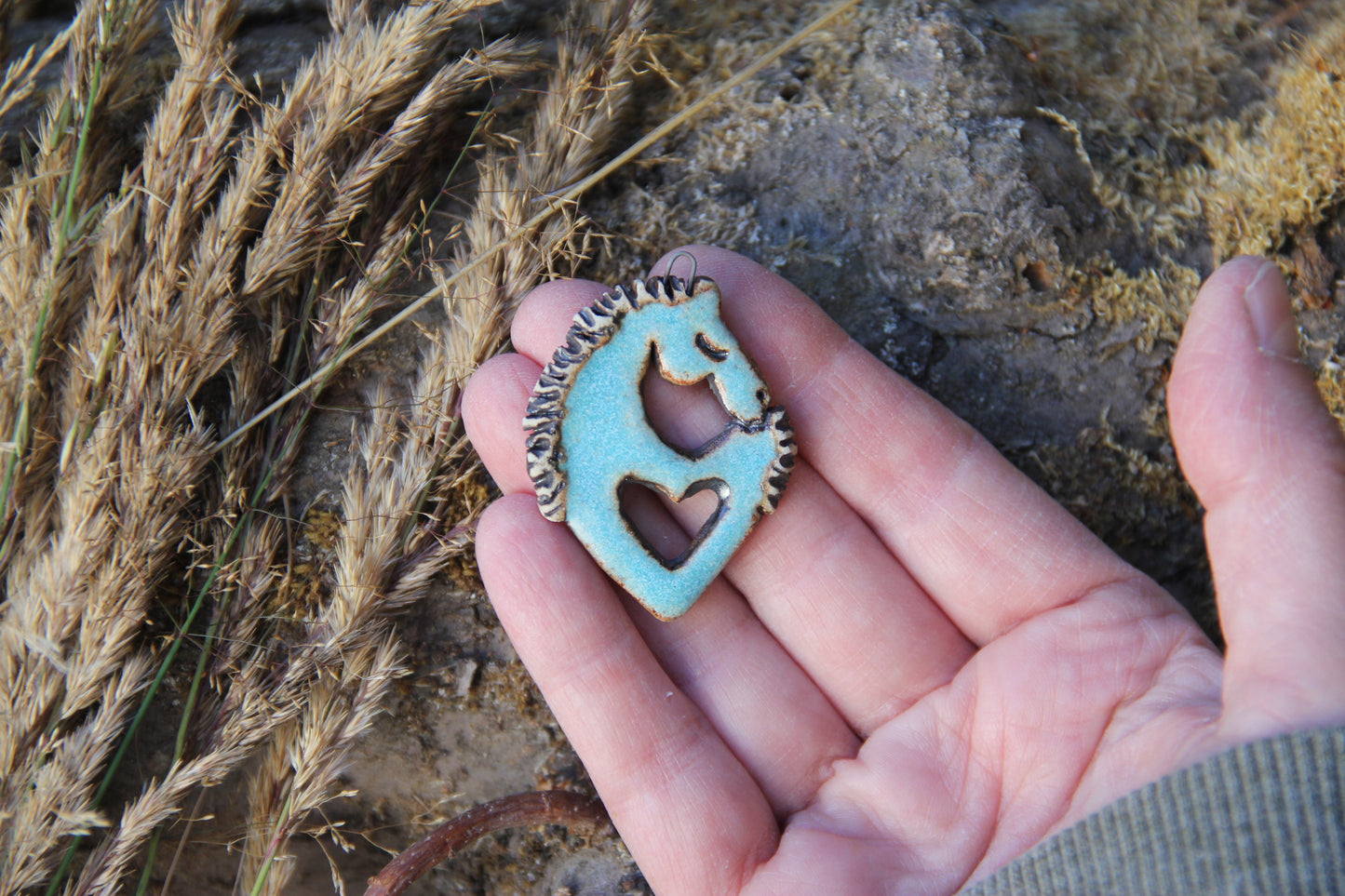 Horse with a Heart - Stoneware Rustic Pendant