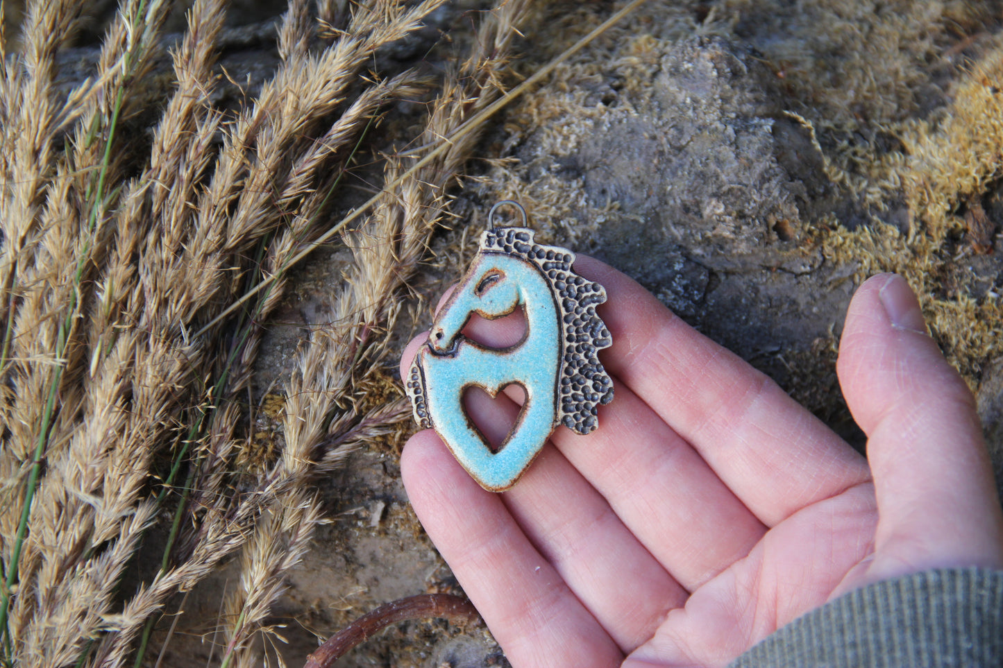 Horse with a Heart - Stoneware Rustic Pendant