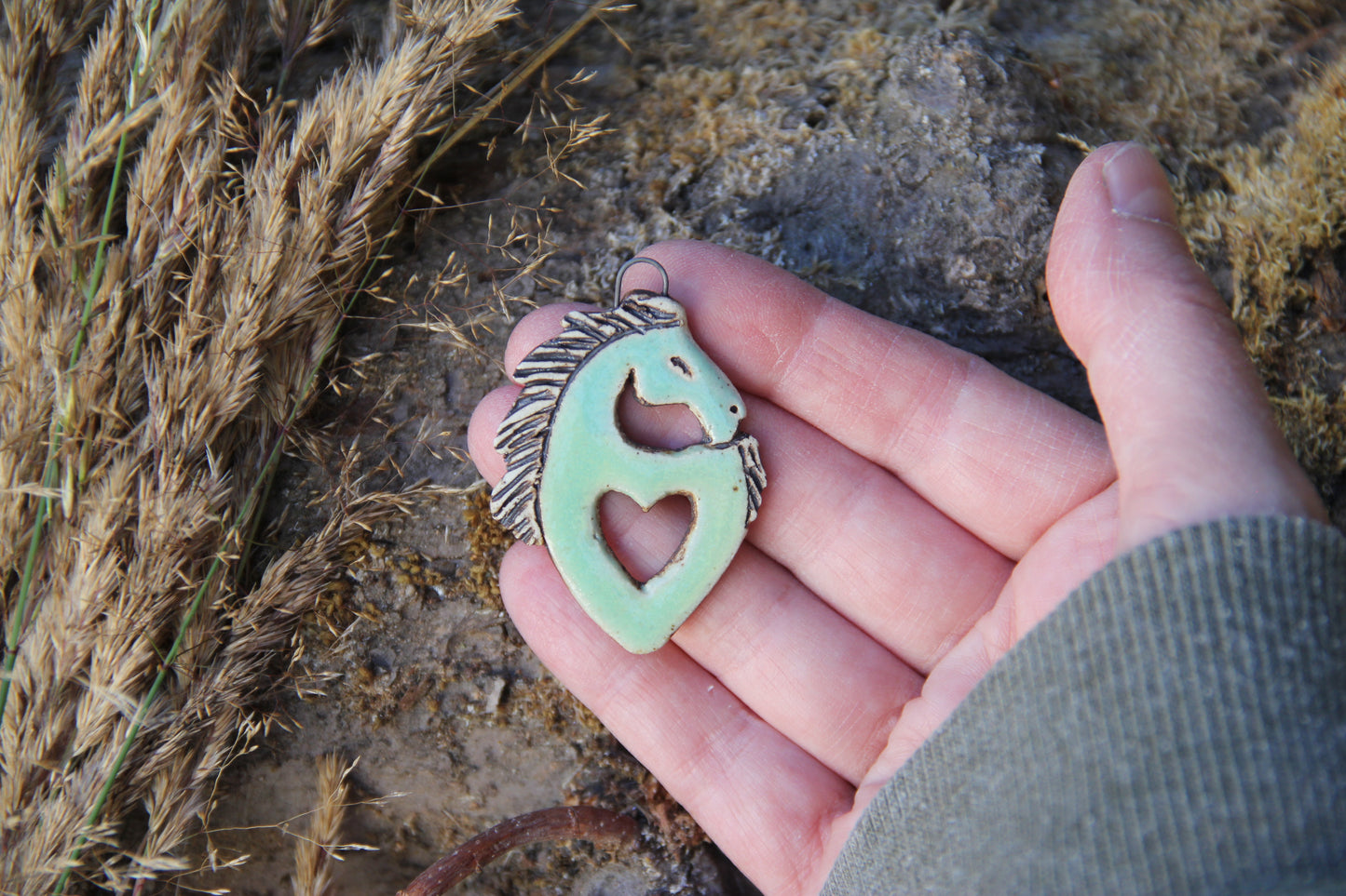 Horse with a Heart - Stoneware Rustic Pendant