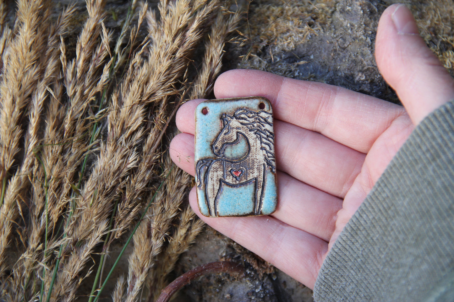 Horse with a Heart - Rustic Stoneware Pendant