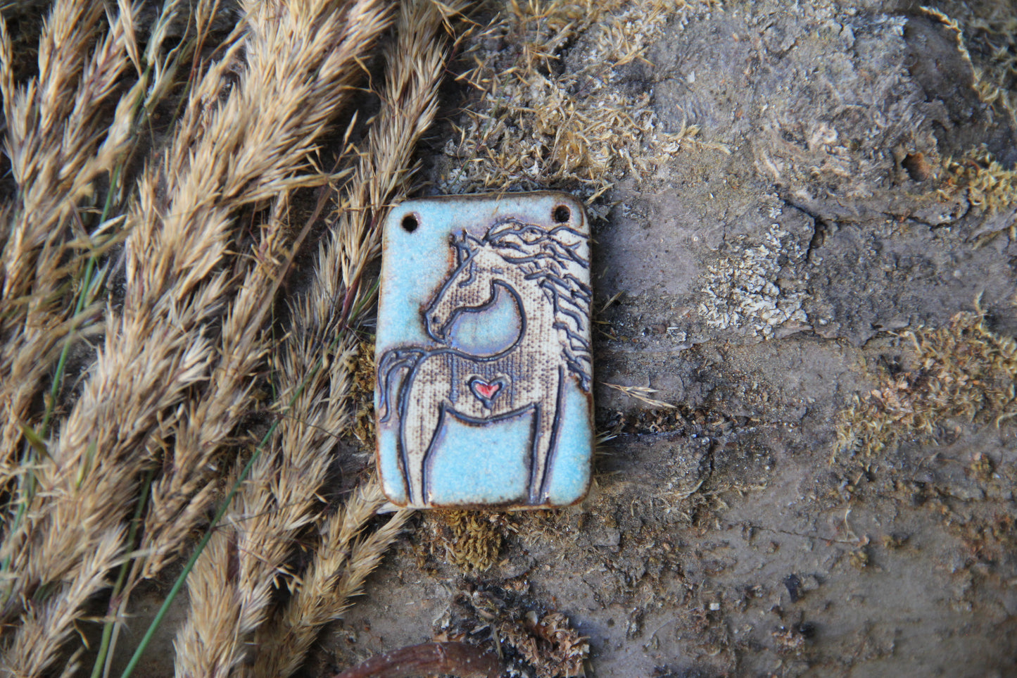 Horse with a Heart - Rustic Stoneware Pendant