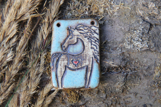 Horse with a Heart - Rustic Stoneware Pendant