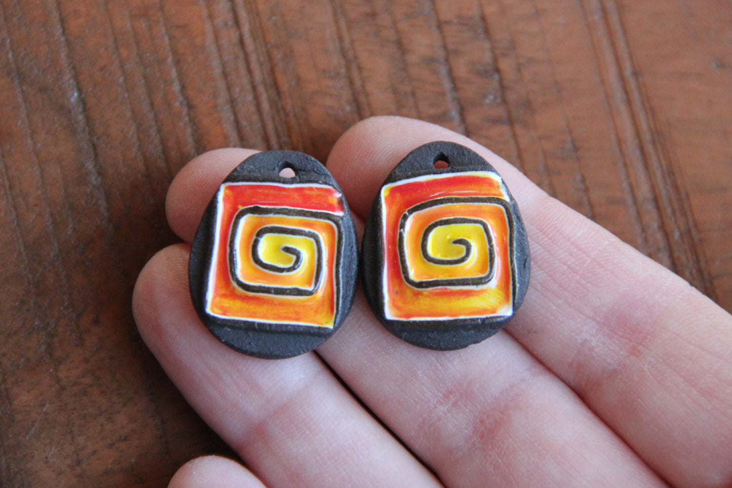 A pair of ceramic earring SPIRAL dangles