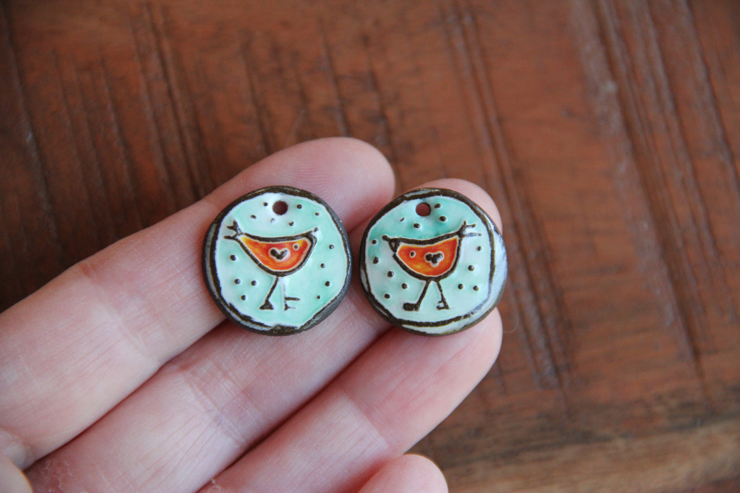 A pair of ceramic earring BIRDIE dangles