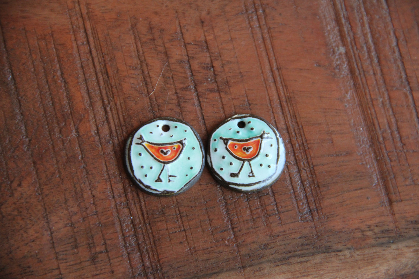A pair of ceramic earring BIRDIE dangles