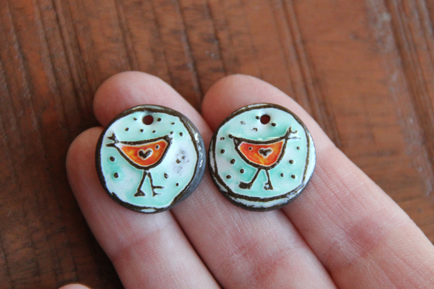 A pair of ceramic earring BIRDIE dangles