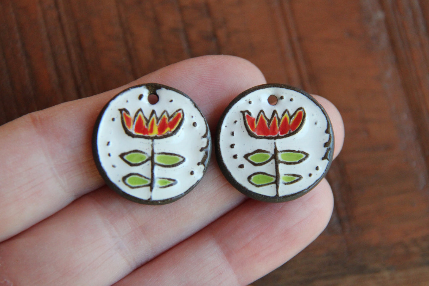 A pair of ceramic earring FOLK FLOWER dangles