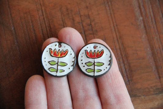 A pair of ceramic earring FOLK FLOWER dangles
