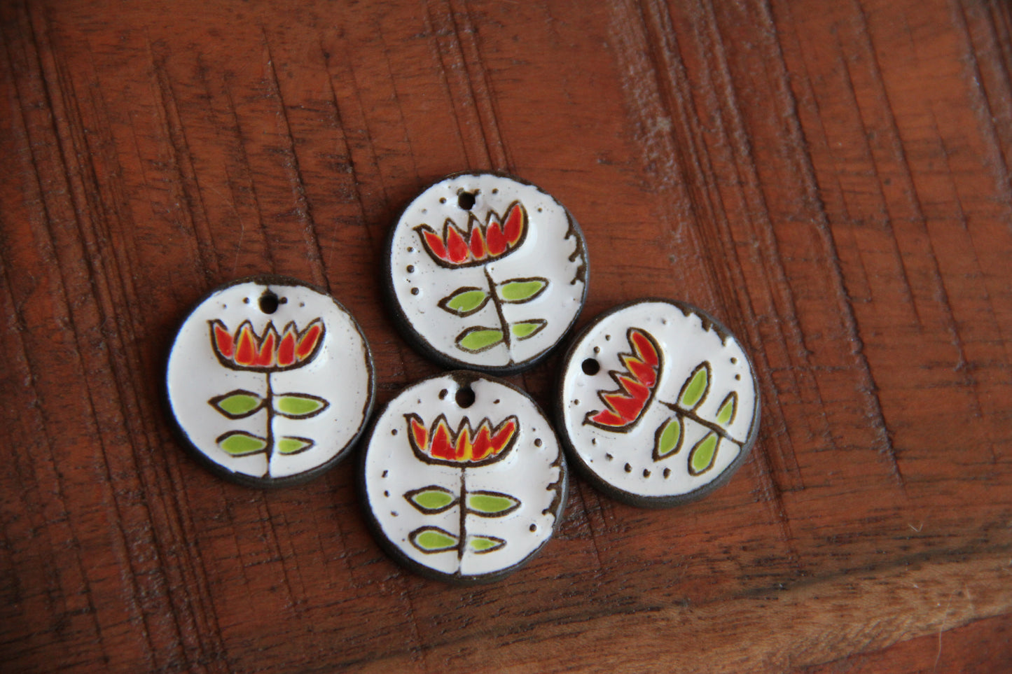 A pair of ceramic earring FOLK FLOWER dangles