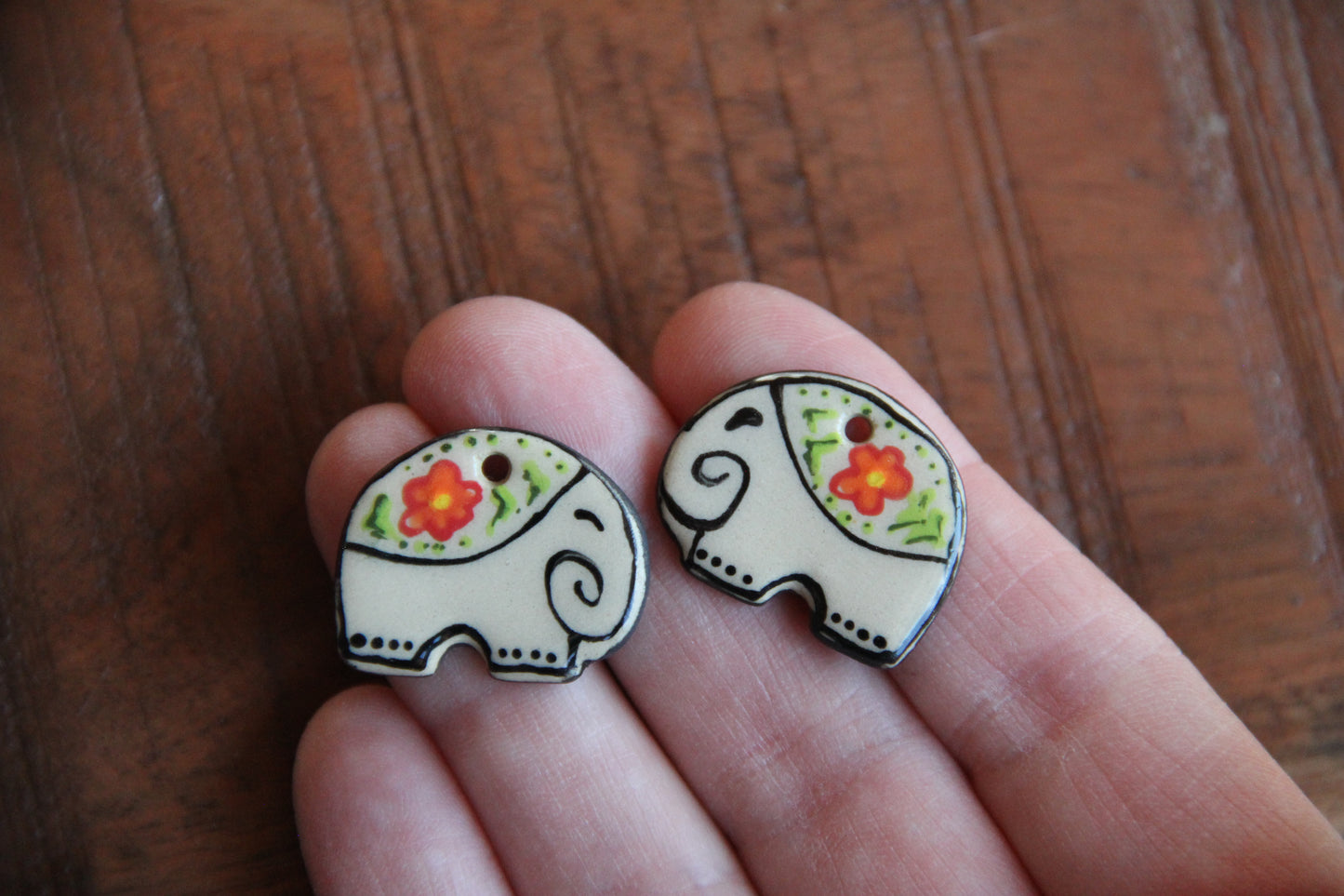 A pair of ceramic earring ELEPHANT dangles