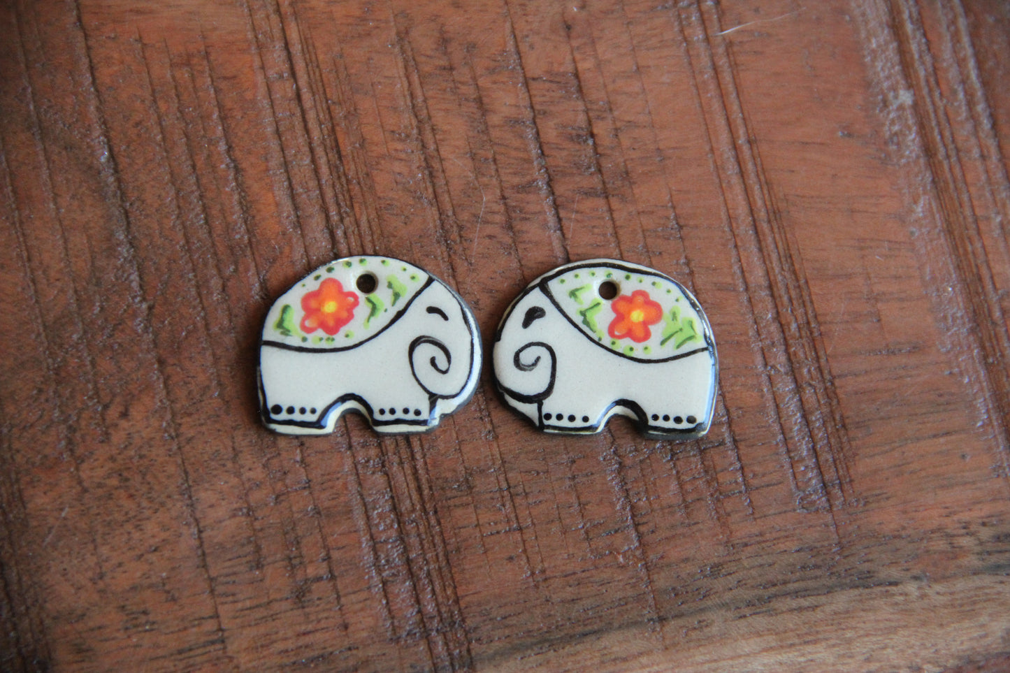 A pair of ceramic earring ELEPHANT dangles