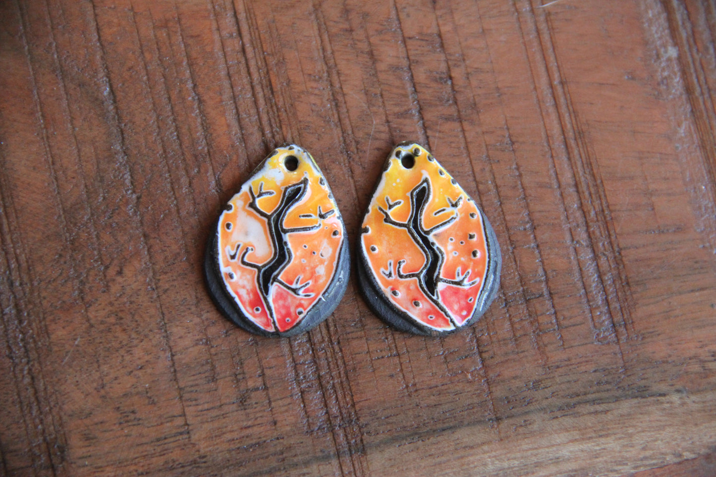 Lizards - a pair of ceramic earring dangles
