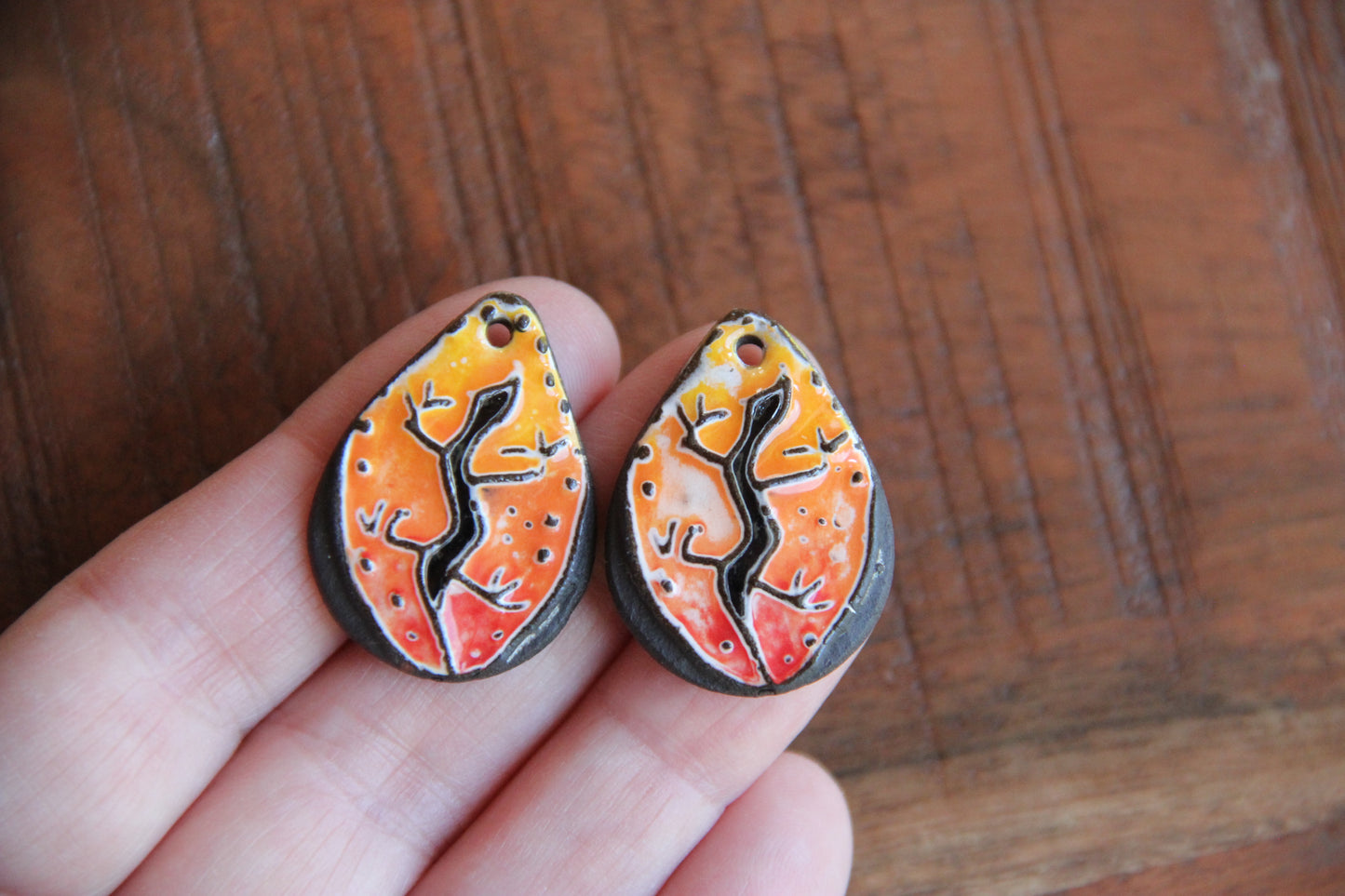 Lizards - a pair of ceramic earring dangles