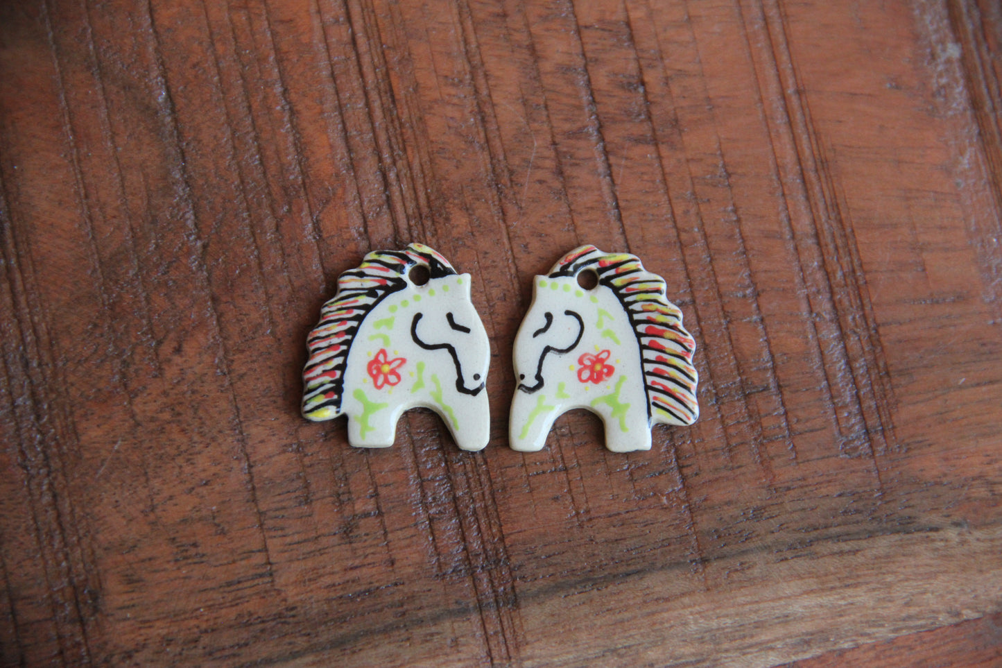 Horses - a pair of ceramic earring dangles