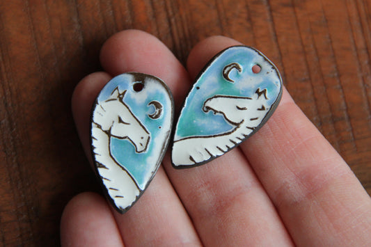 Horses - a pair of ceramic earring dangles