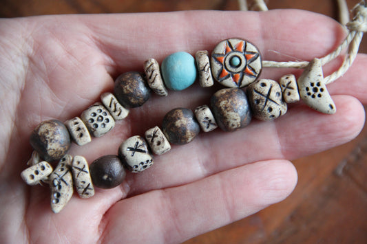 Set of rustic stoneware beads