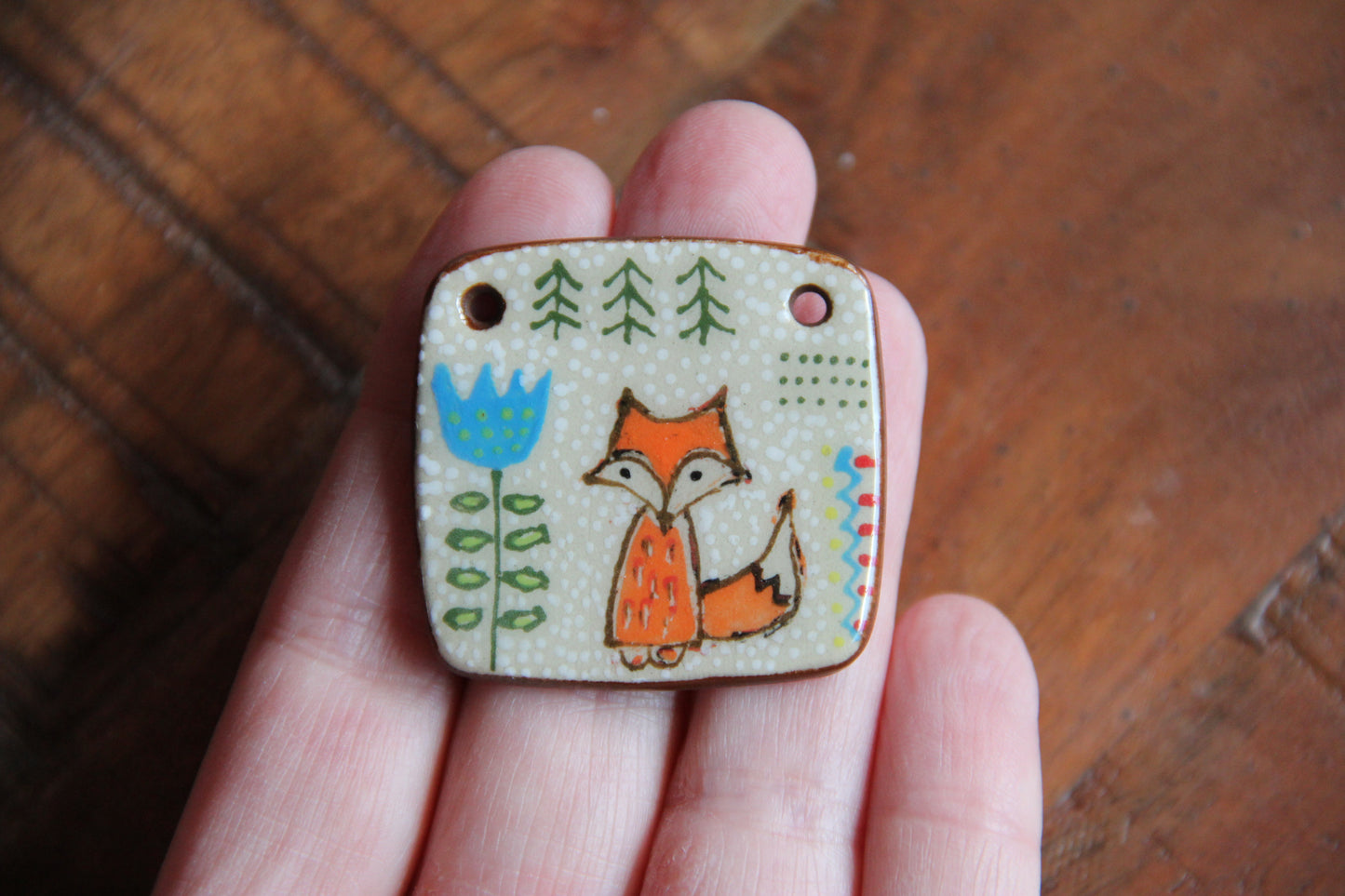 Fox in our garden - ceramic focal pendant