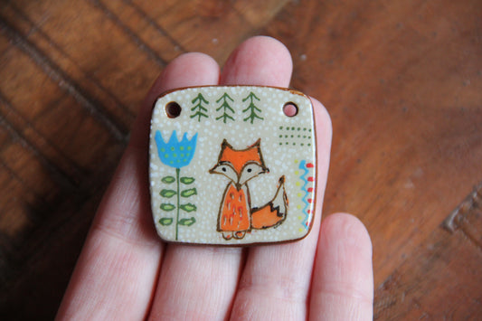 Fox in our garden - ceramic focal pendant