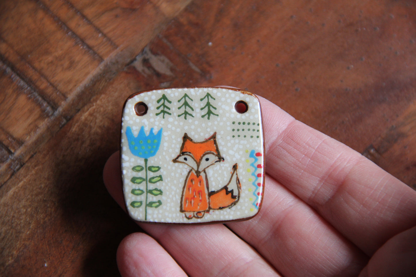 Fox in our garden - ceramic focal pendant