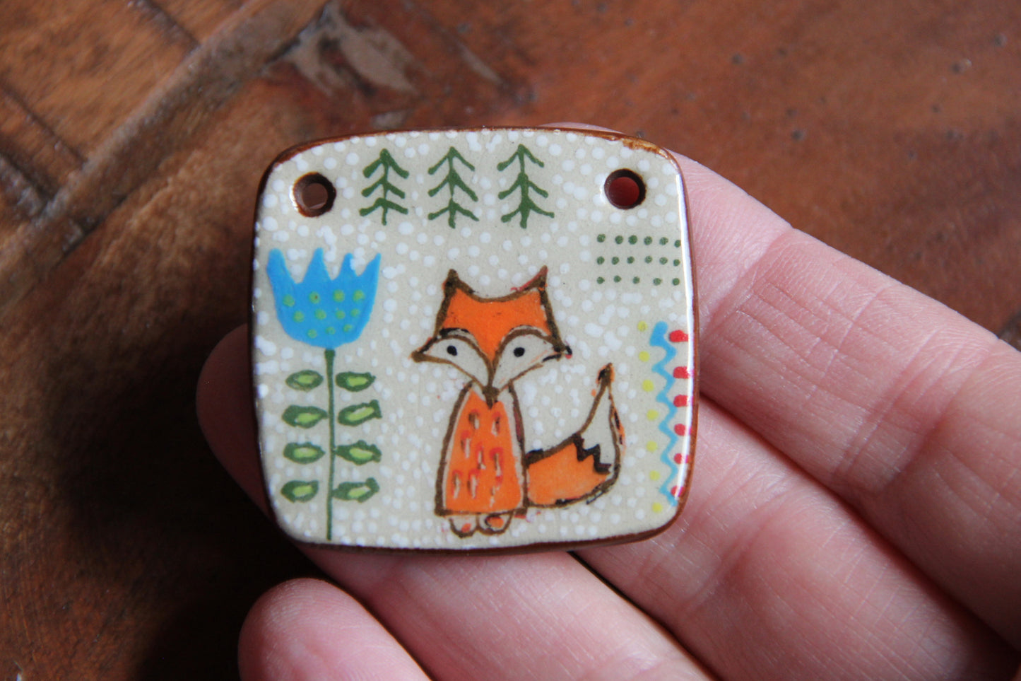Fox in our garden - ceramic focal pendant