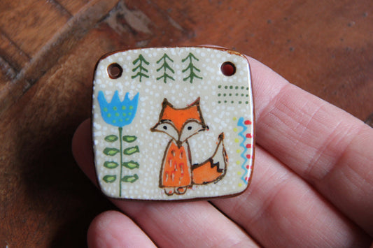 Fox in our garden - ceramic focal pendant