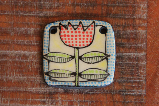 Tulip folk art ceramic focal pendant