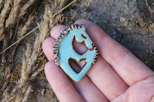 Horse with a Heart - Stoneware Rustic Pendant