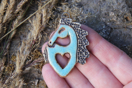 Horse with a Heart - Stoneware Rustic Pendant