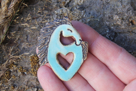 Horse with a Heart - Stoneware Rustic Pendant
