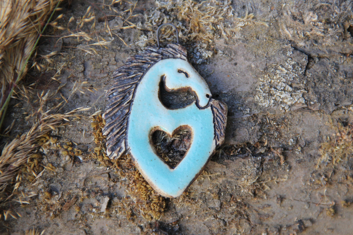 Horse with a Heart - Stoneware Rustic Pendant