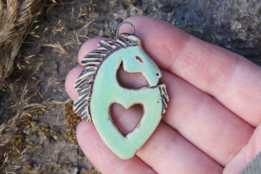 Horse with a Heart - Stoneware Rustic Pendant