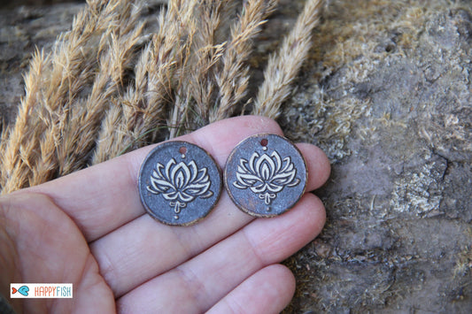 A pair of ceramic earring LOTUS FLOWER dangles in rustic style