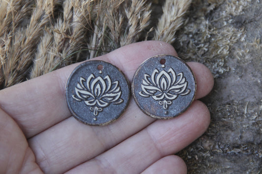 A pair of ceramic earring LOTUS FLOWER dangles in rustic style