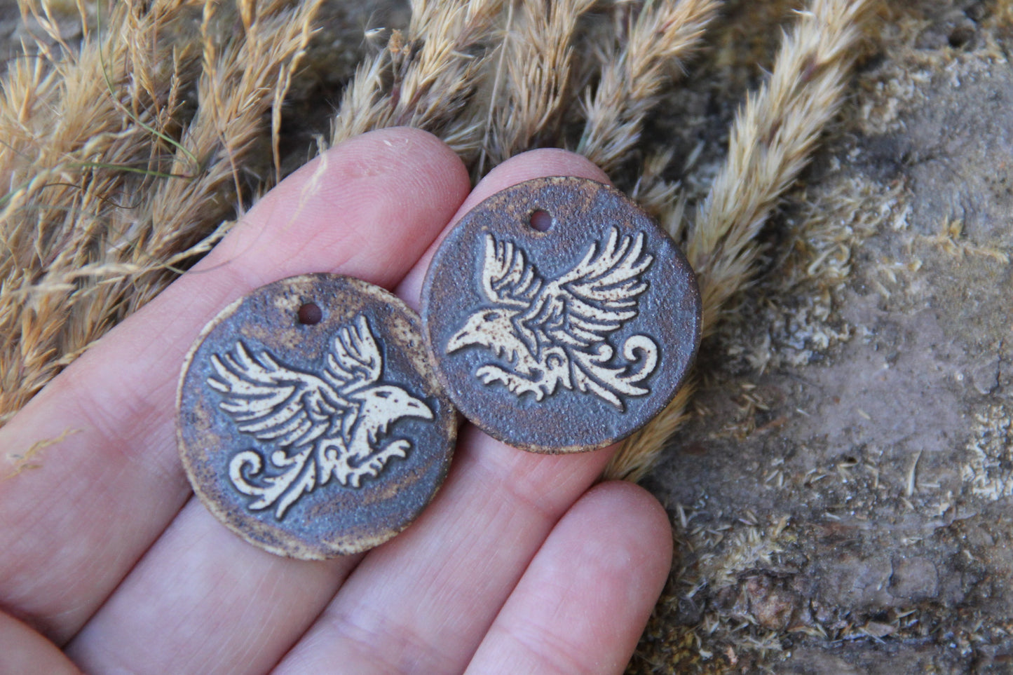 RAVEN - a pair of ceramic earring dangles in rustic style