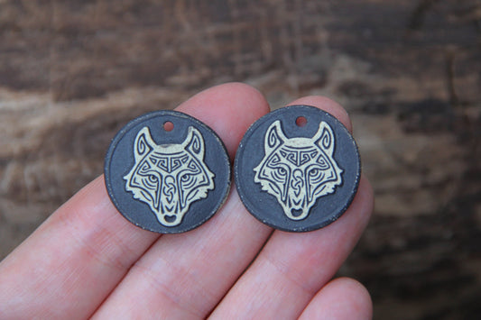 WOLVES - a pair of ceramic earring dangles