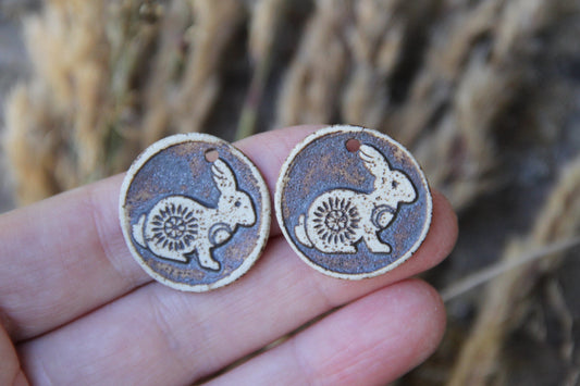 BUNNY - a pair of ceramic earring dangles in rustic style